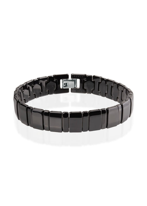2. Leomani Bonard men's bracelet in black ceramic with stainless steel clasp on white background