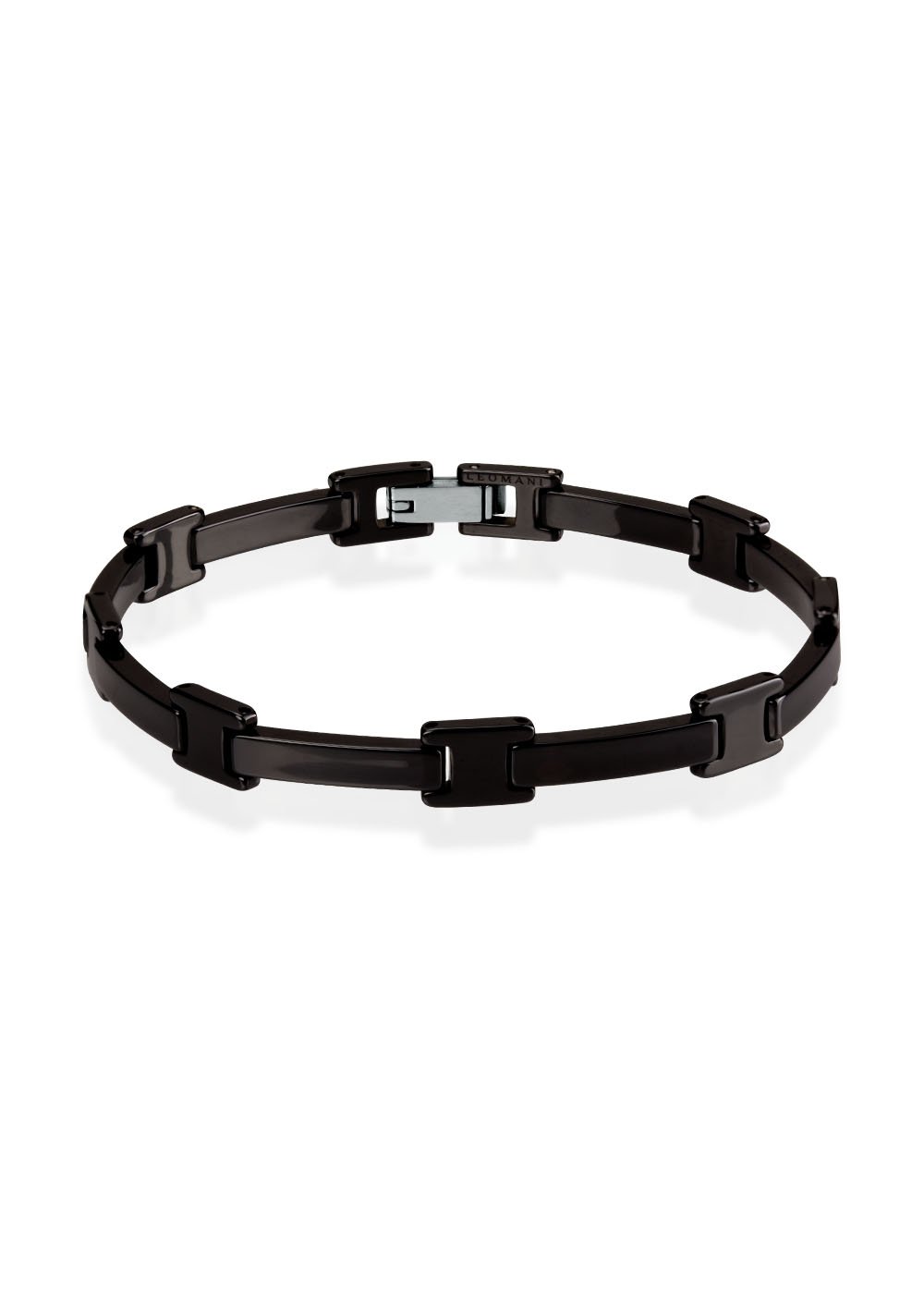 2. Leomani Cody men's bracelet in black ceramic with stainless steel clasp on white background