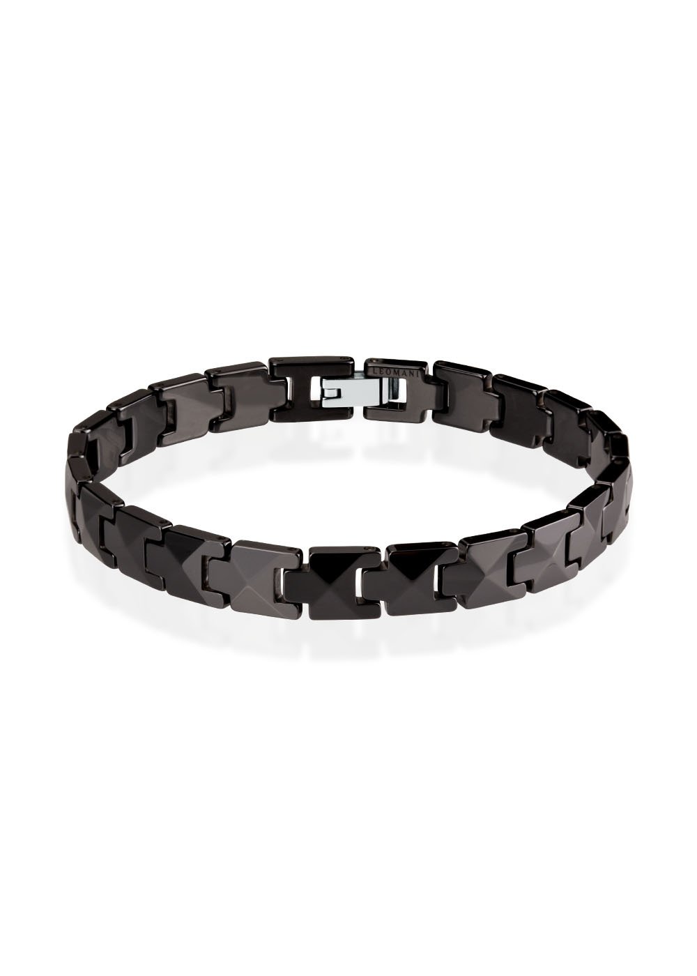 2. Studio shot of Leomani Genf men's bracelet in high-quality black ceramic with stainless steel clasp, shown on a white background