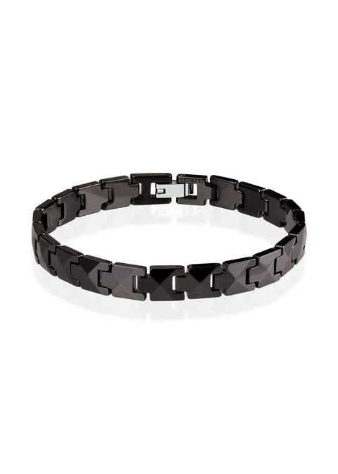 2. Studio shot of Leomani Genf men's bracelet in high-quality black ceramic with stainless steel clasp, shown on a white background