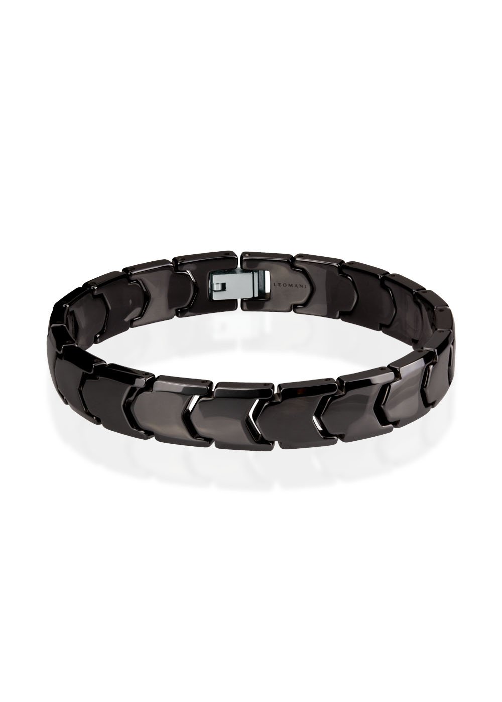 2. Leomani Gent bracelet for men in black ceramic with stainless steel clasp on white background