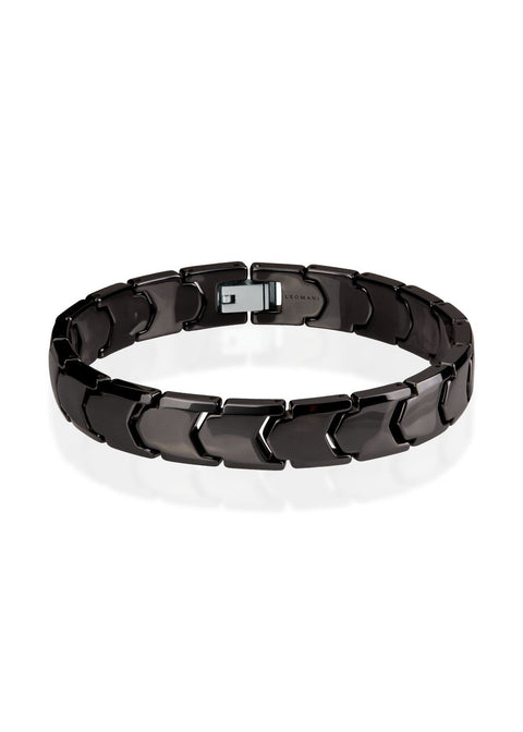 2. Leomani Gent bracelet for men in black ceramic with stainless steel clasp on white background