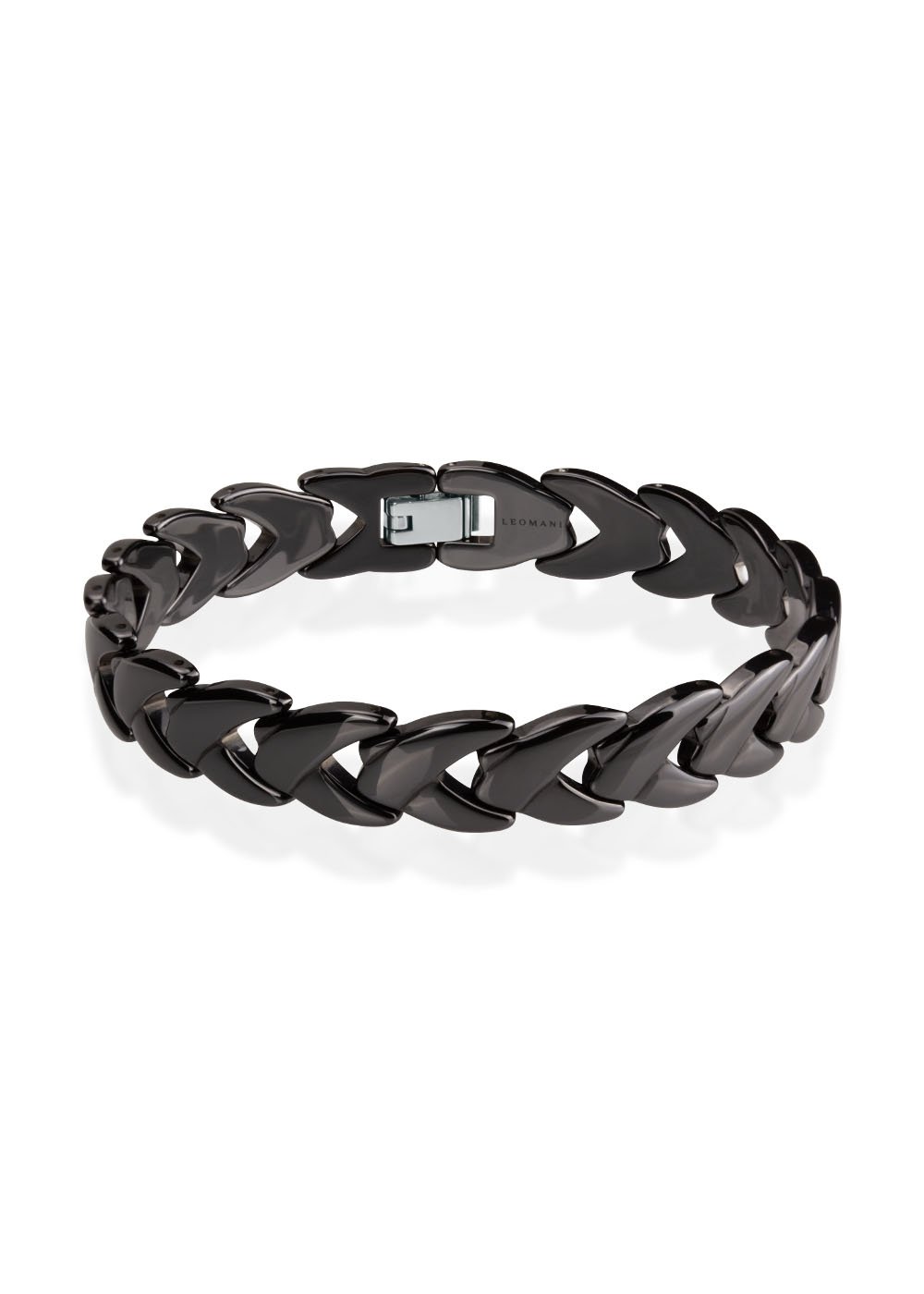 2. Leomani Rocco men's bracelet in black ceramic with stainless steel clasp on white background