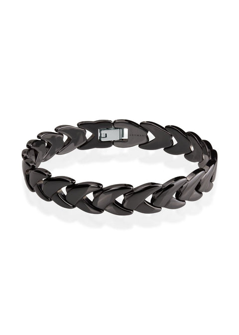 2. Leomani Rocco men's bracelet in black ceramic with stainless steel clasp on white background