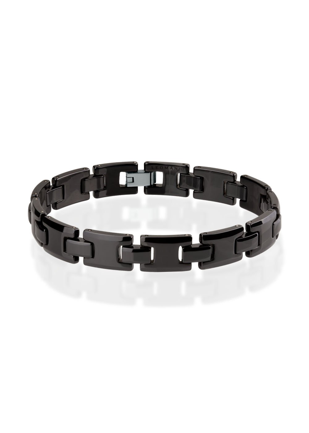 2. Leomani Trey men's bracelet in black ceramic with stainless steel clasp on white background