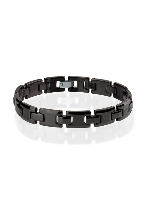2. Leomani Trey men's bracelet in black ceramic with stainless steel clasp on white background