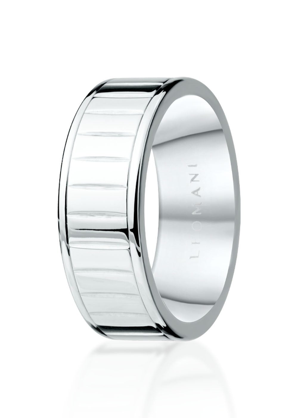 2. Leomani Intare men's ring in stainless steel with polished finish, studio shot highlighting sleek and timeless design
