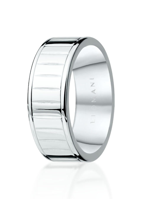 2. Leomani Intare men's ring in stainless steel with polished finish, studio shot highlighting sleek and timeless design