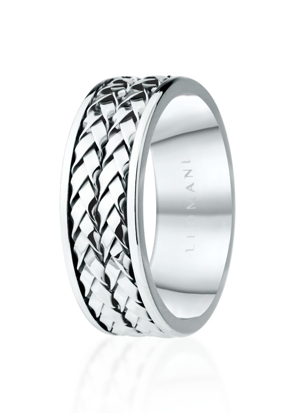 2. Men's stainless steel ring with braided design by Leomani on white background