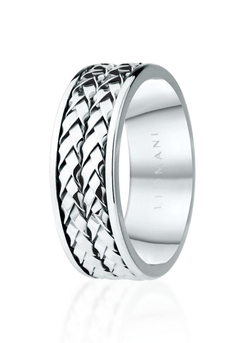 2. Men's stainless steel ring with braided design by Leomani on white background
