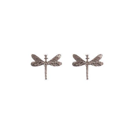 2. Pair of silver dragonfly earrings on a white background showcasing intricate wing and body details