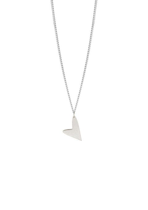 2. NO MORE Love Necklace in silver with heart-shaped pendant, shown in studio setting