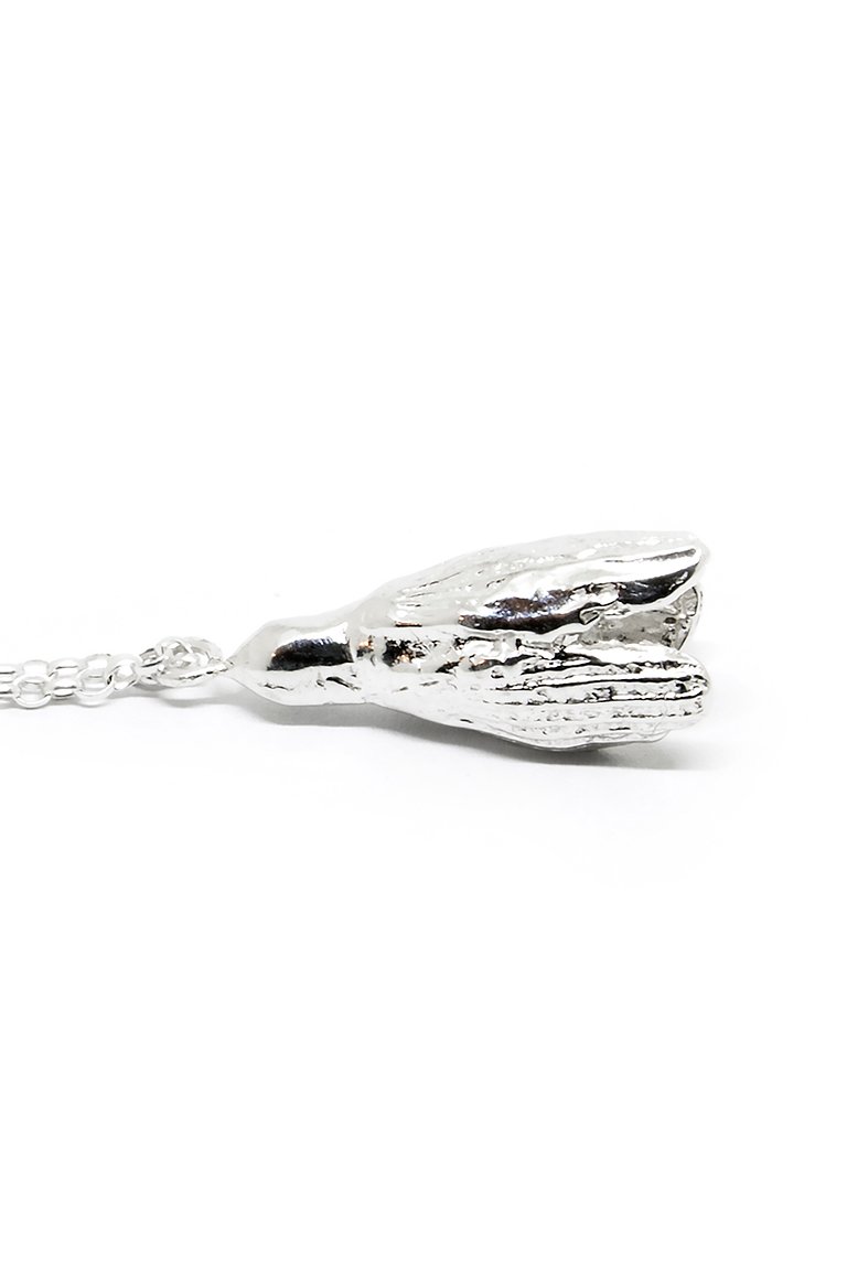 2. Side view of Agnes Veski Jewellery SPRING Snowdrop necklace, highlighting detailed silver 925 floral pendant