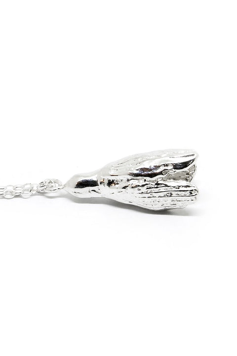 2. Side view of Agnes Veski Jewellery SPRING Snowdrop necklace, highlighting detailed silver 925 floral pendant