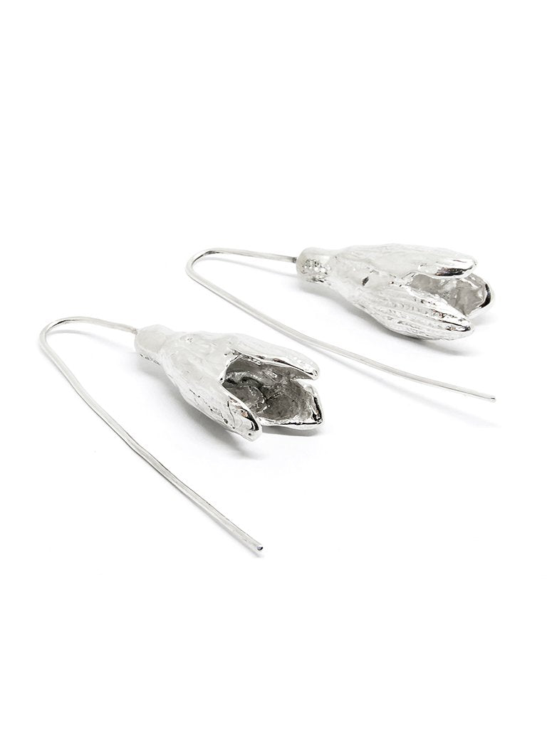 3. Close-up of SPRING Snowdrops silver earrings by Agnes Veski Jewellery, showing intricate craftsmanship