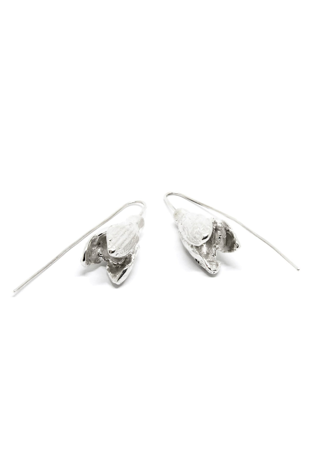 4. Side view of SPRING Snowdrops silver earrings by Agnes Veski Jewellery, emphasizing lightweight hook design