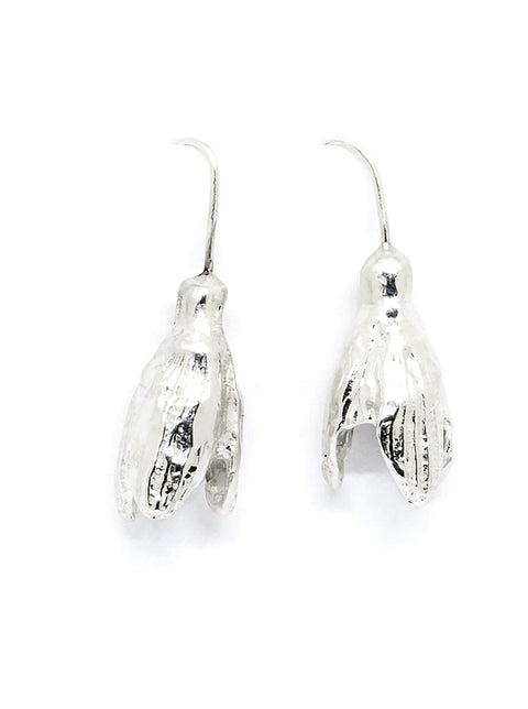 2. Studio image of SPRING Snowdrops silver earrings by Agnes Veski Jewellery, highlighting delicate floral design
