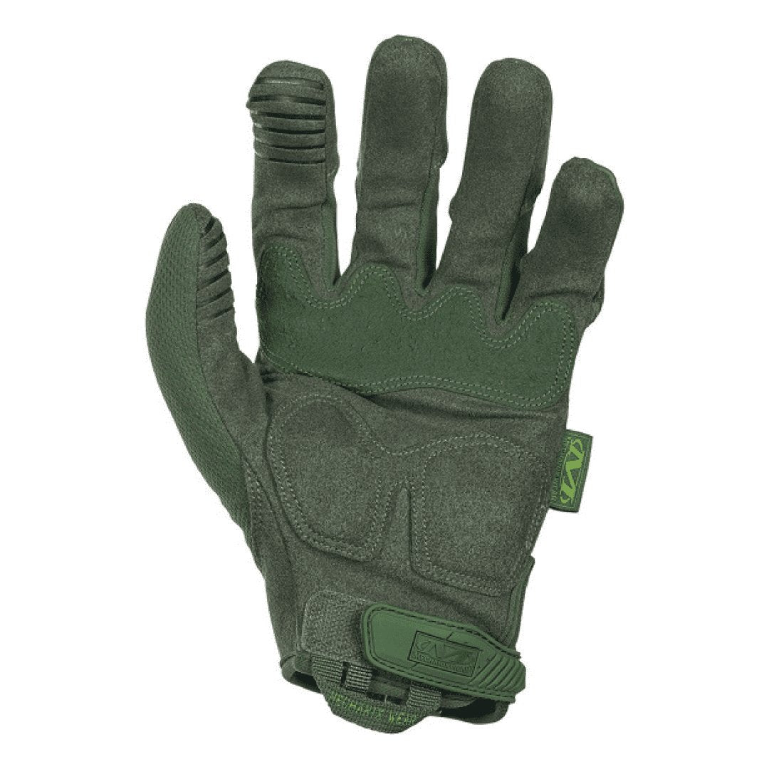 3. Palm view of military green Mechanix M-Pact glove with synthetic leather and 3D padding