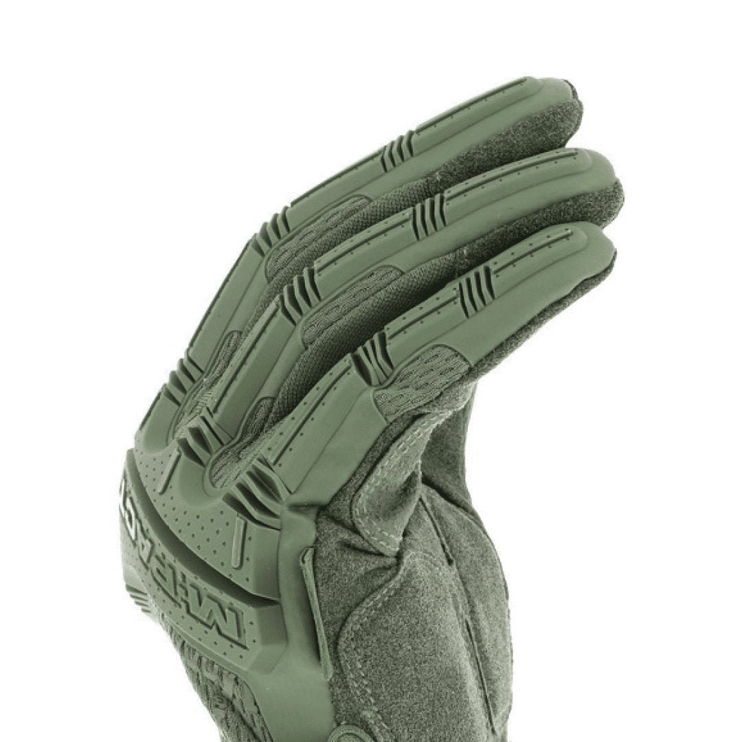 3. Close-up of military green Mechanix M-Pact glove fingers with TPR protection