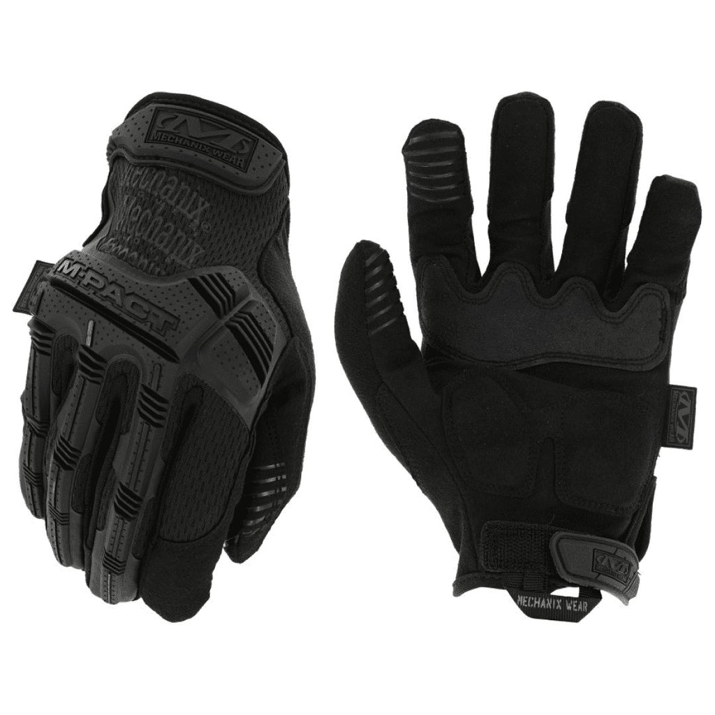 2. Pair of black Mechanix M-Pact gloves showing front and back with TPR protection