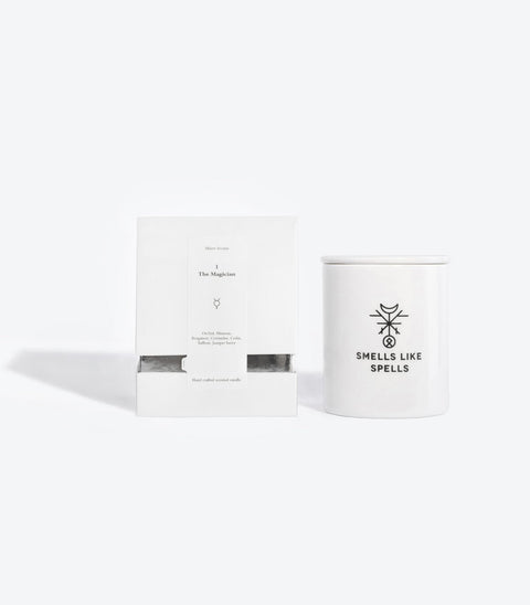 1. Smells Like Spells The Magician scented candle in white porcelain container with packaging, studio shot