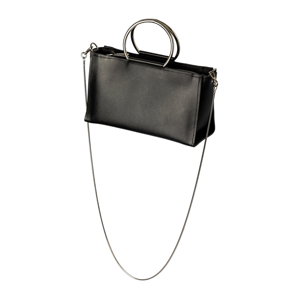 4. Black leather Handbag Maria Mini with chain strap by PYKOK, studio image