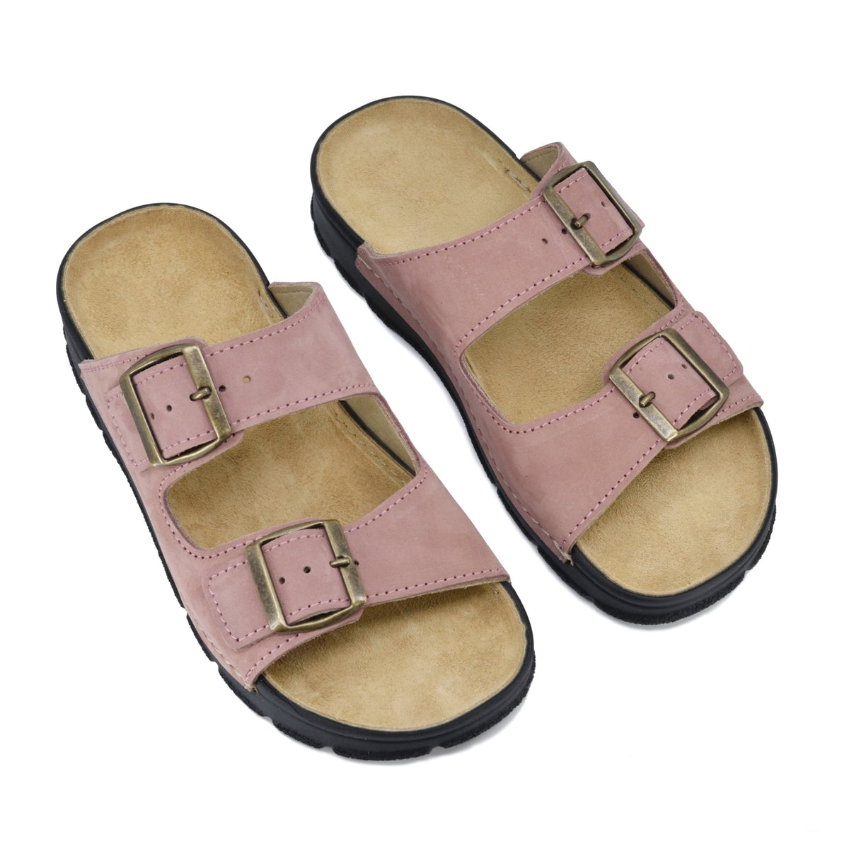 3. Top view of Omaking Meeliku pink leather sandals with anatomically designed insole