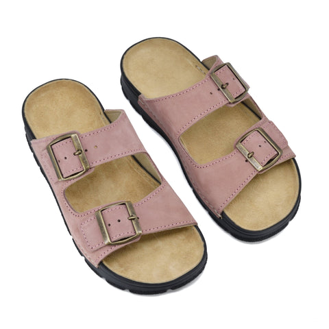 3. Top view of Omaking Meeliku pink leather sandals with anatomically designed insole