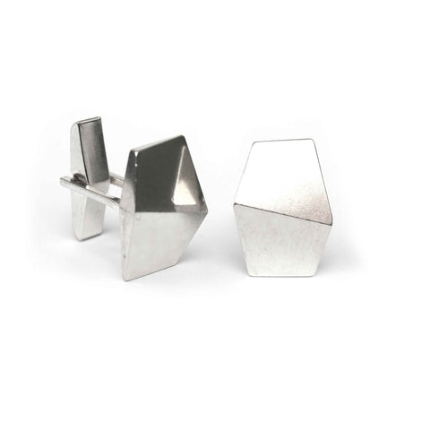 1. Studio image of Lisa Kroeber Jewellery MENellery cufflinks in sterling silver, showcasing geometric design and modern elegance