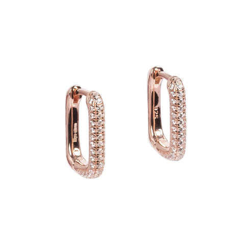 3. MyaMoon Metropolitan Glow White Earrings in rose gold, featuring 88 zircons, studio shot emphasizing Nordic minimalism