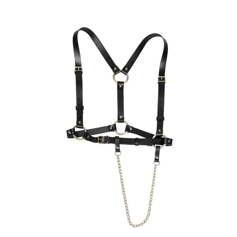 4. Studio image of Body Harness Milla by PYKOK, featuring black leather and metal chain design