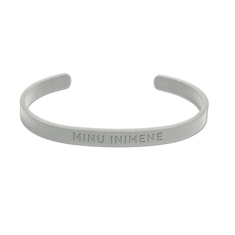 2. Silver men's bracelet with 'MINU INIMENE' engraving, polished stainless steel, adjustable fit, shown on white background