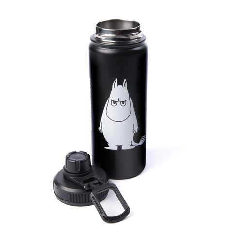 4. Moomintroll Thermal Everyday Bottle with lid removed, highlighting stainless steel interior and Moomin print
