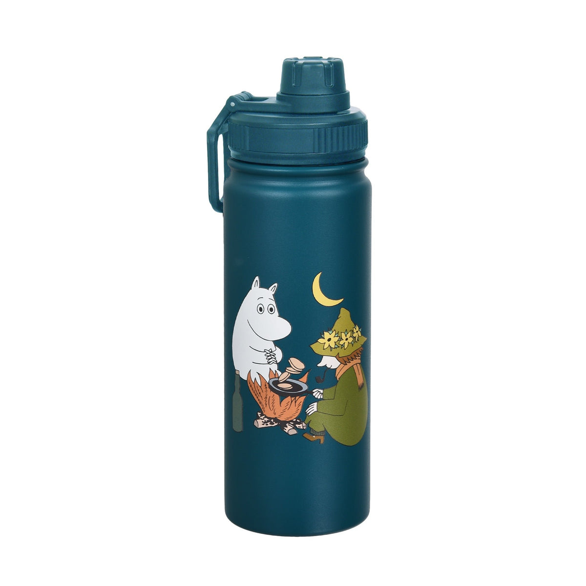 8. Studio shot of Moomin Adventure Thermal Everyday Bottle with Moomin characters and teal design