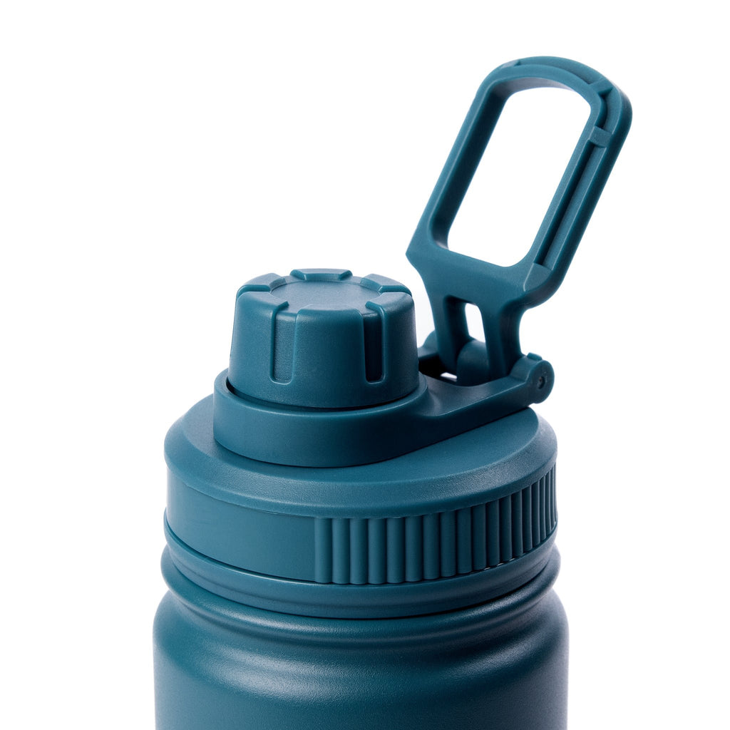 5. Close-up of Moomin Adventure Bottle's plastic screw cap and handle in teal