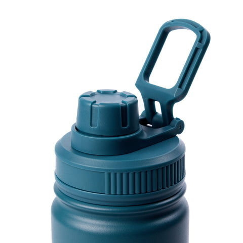 5. Close-up of Moomin Adventure Bottle's plastic screw cap and handle in teal
