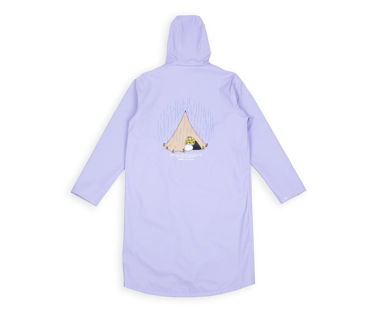 9. Back view of Moomin Adventure Rain Jacket in lilac with Moomin design