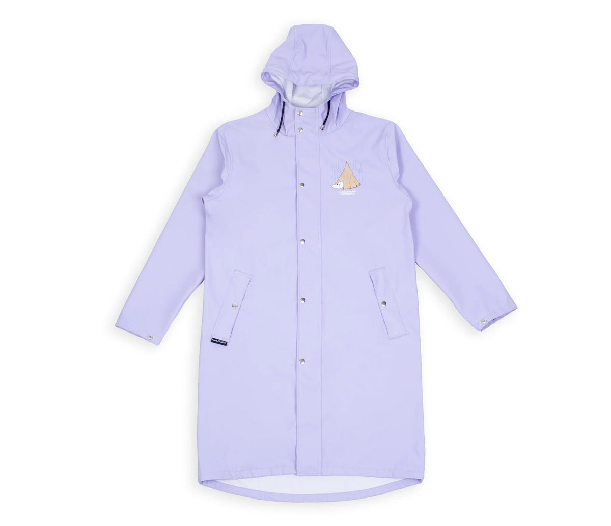 8. Studio shot of Moomin Adventure Rain Jacket in lilac highlighting front design and pockets