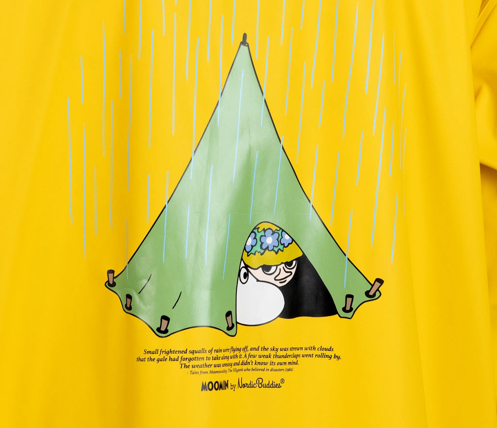 14. Close-up of Moomin graphic on yellow rain jacket by NordicBuddies