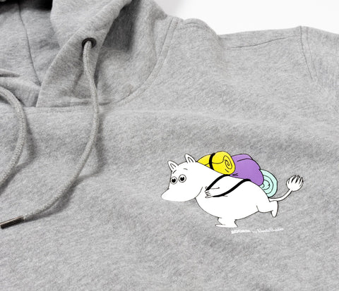2. Close-up of Moomintroll graphic on grey Moomin by NordicBuddies hoodie