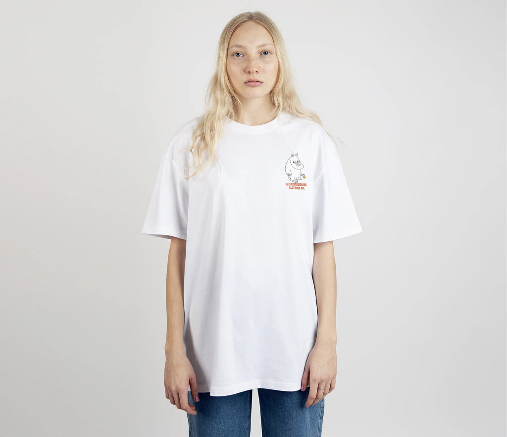 5. Women's Moomintroll's Flower T-Shirt by NordicBuddies, front view with Moomin character graphic, shown in studio
