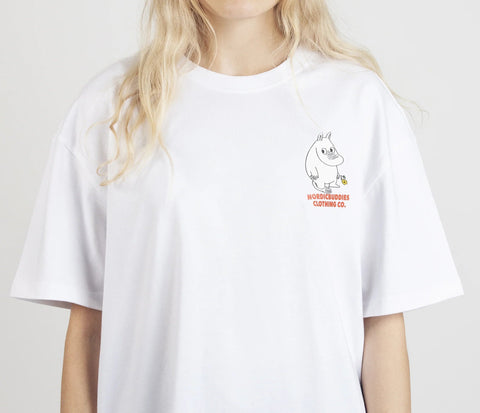 2. Women's Moomintroll's Flower T-Shirt by NordicBuddies, front view with Moomin character graphic, shown in studio