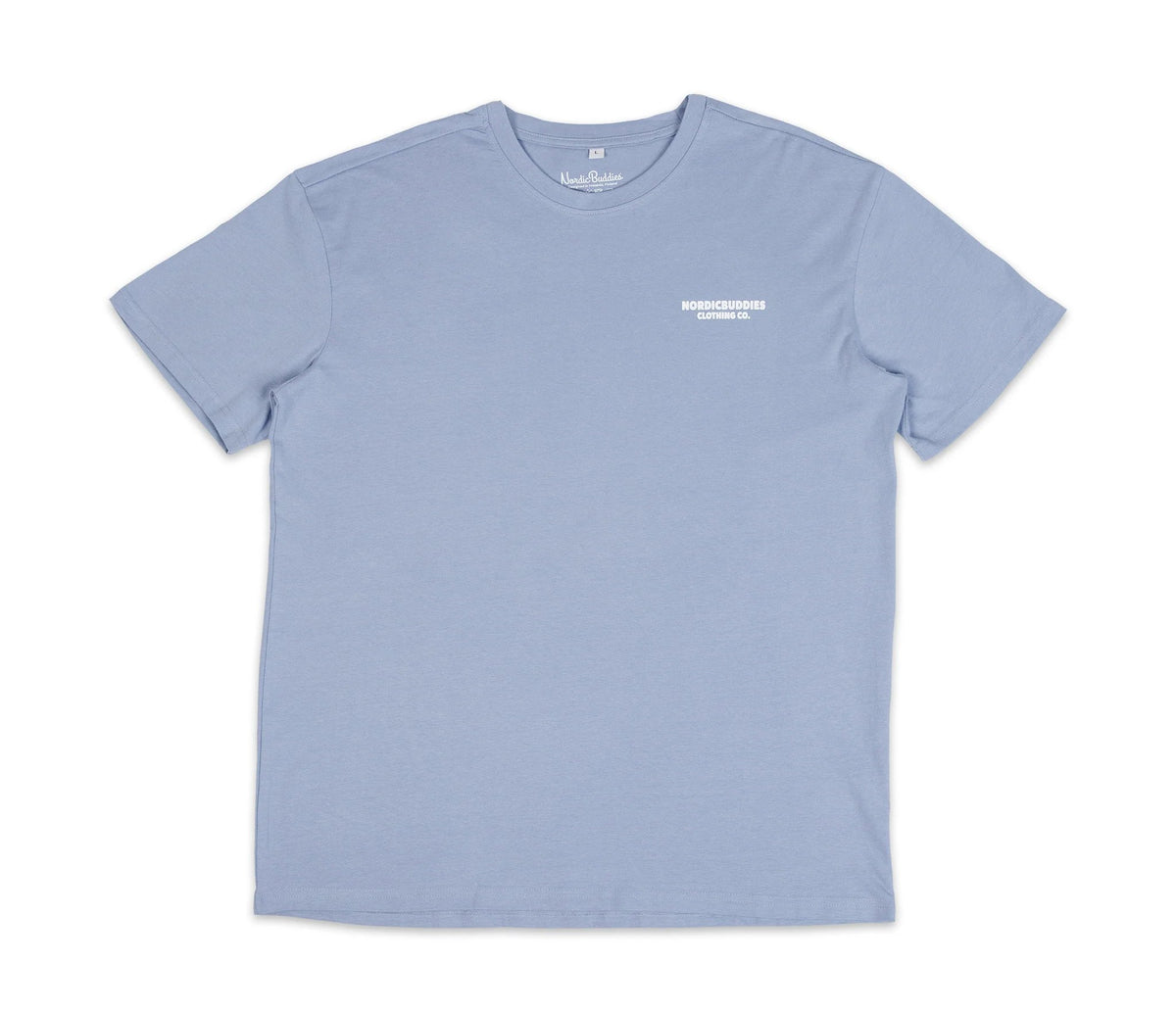 6. Flat lay of unisex blue Moomintroll's Adventure T-shirt with NordicBuddies logo on front
