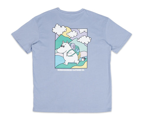 3. Flat lay of unisex blue Moomintroll's Adventure T-shirt with Moomin graphic on back