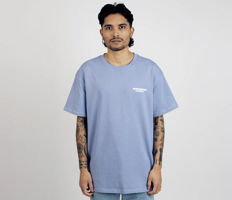 5. Men's unisex blue Moomintroll's Adventure T-shirt with NordicBuddies logo, shown from front in studio