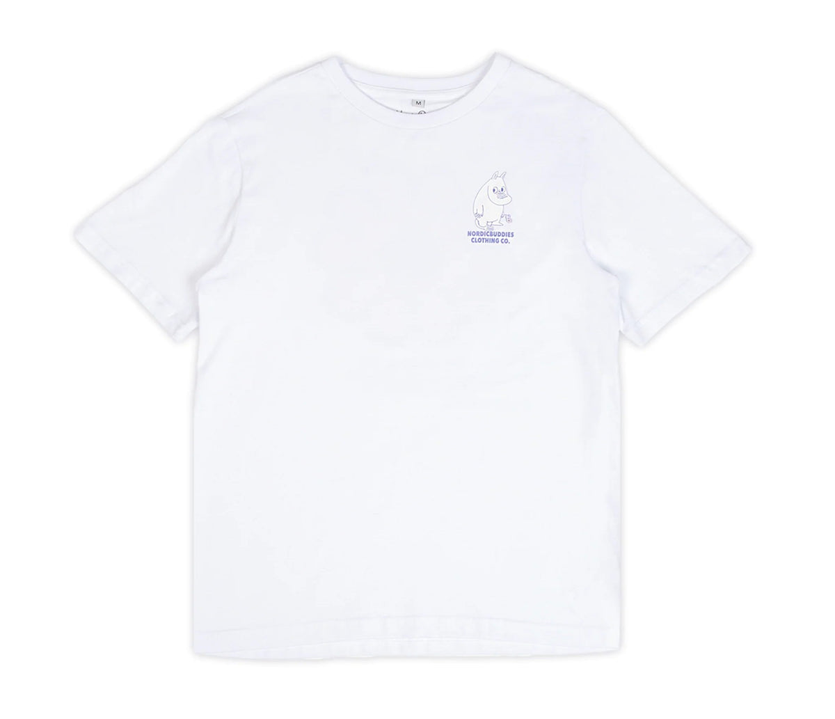 3. Studio shot of women's white Moomintroll t-shirt by NordicBuddies, front view with Moomin graphic