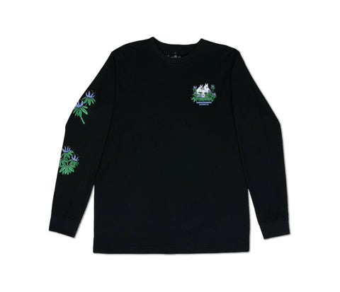 4. Studio shot of Moomin by NordicBuddies black longsleeve shirt with cuffrib, front view