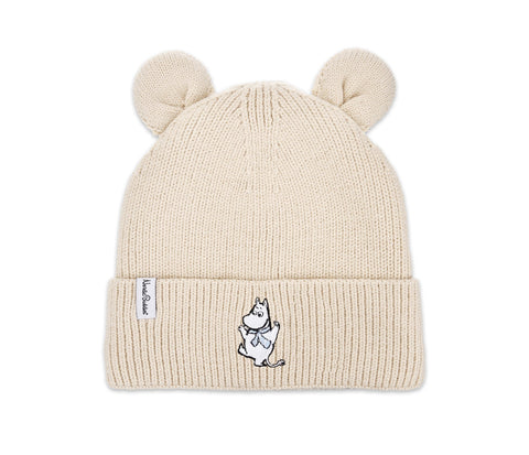 1. Moomin by NordicBuddies beige Moomintroll winter hat for kids with ears, featuring embroidered Moomin character and soft fleece lining