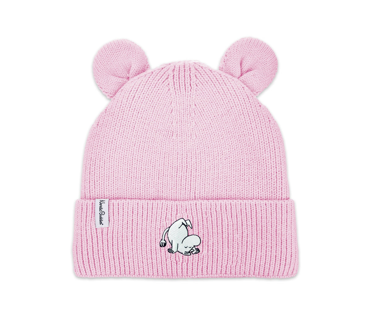 1. Moomin by NordicBuddies pink Moomintroll winter hat for kids with playful ears, featuring embroidered Moomin character and soft fleece lining
