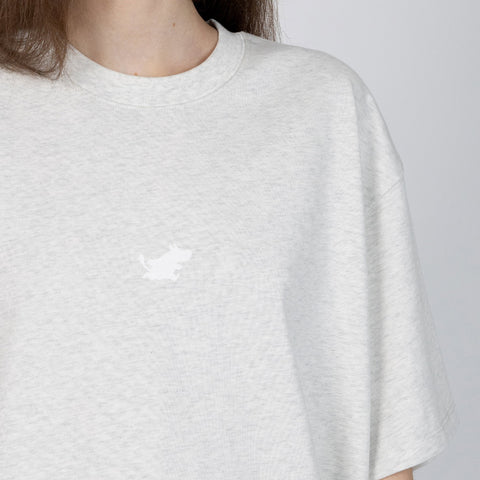 4. Close-up of Moomin Classics heavy T-shirt in melange grey showing logo detail